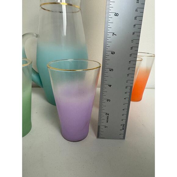 VTG Blendo Mid-Century Frosted Gold Trim 5 Glass and Pitcher Set West Virginia - Picture 4 of 16